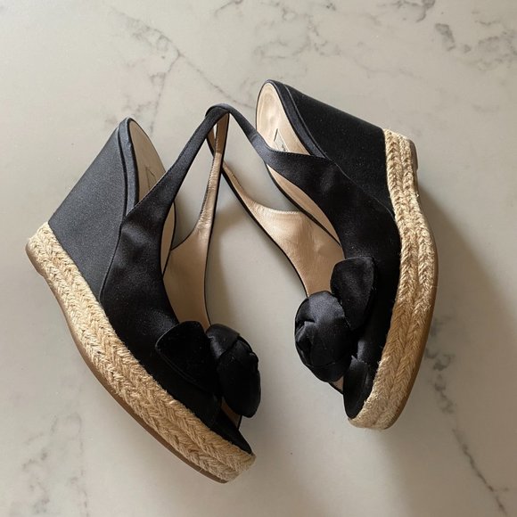 prada satin wedge peep toe espadrilles w/ rosette - Picture 4 of 6
